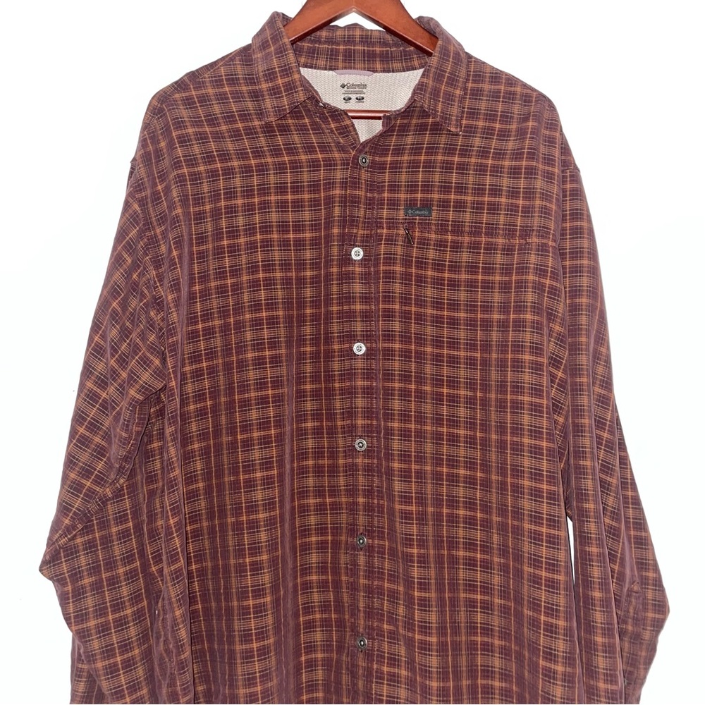 Columbia Button Down Shirt Brown Plaid Lightweight Longsleeve XL